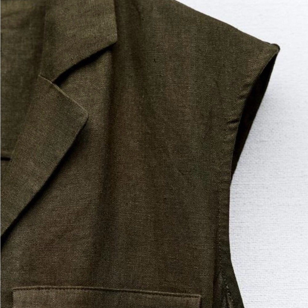 Zara Jumpsuit Dark Green Button-Up Linen Blend Size XL - Picture 12 of 15